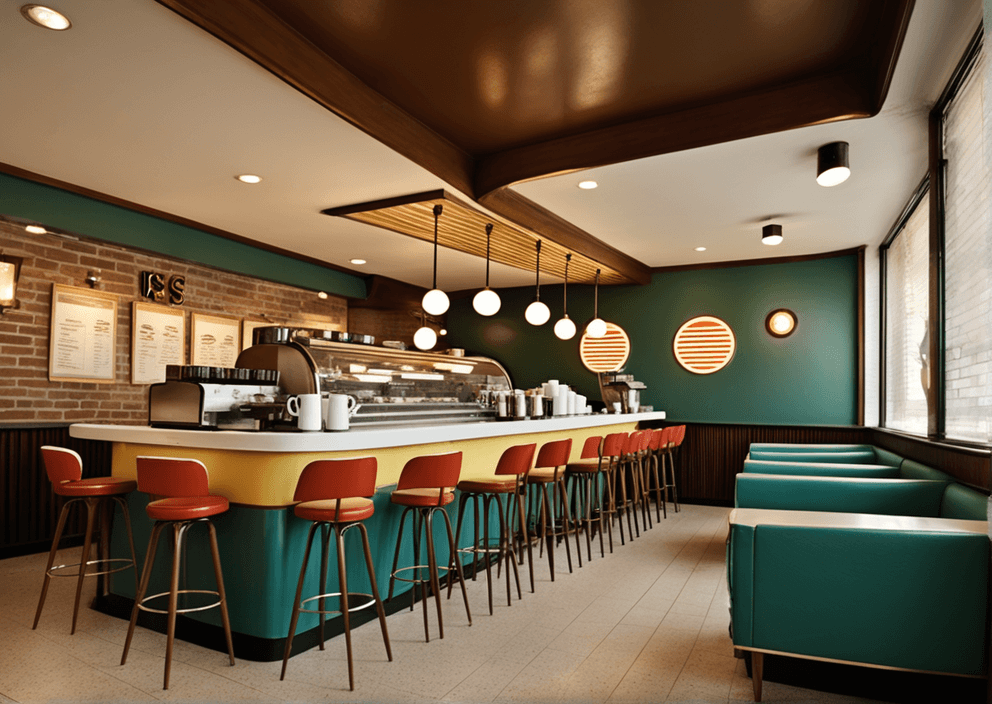 Modern, elegand and mid-century style coffee shop.